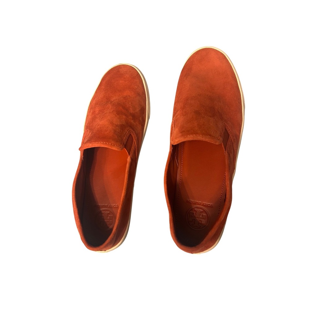 Tory Burch Suede Slip On Sneakers Womens 10.5 Burnt‎ Orange LIKE NEW 46043